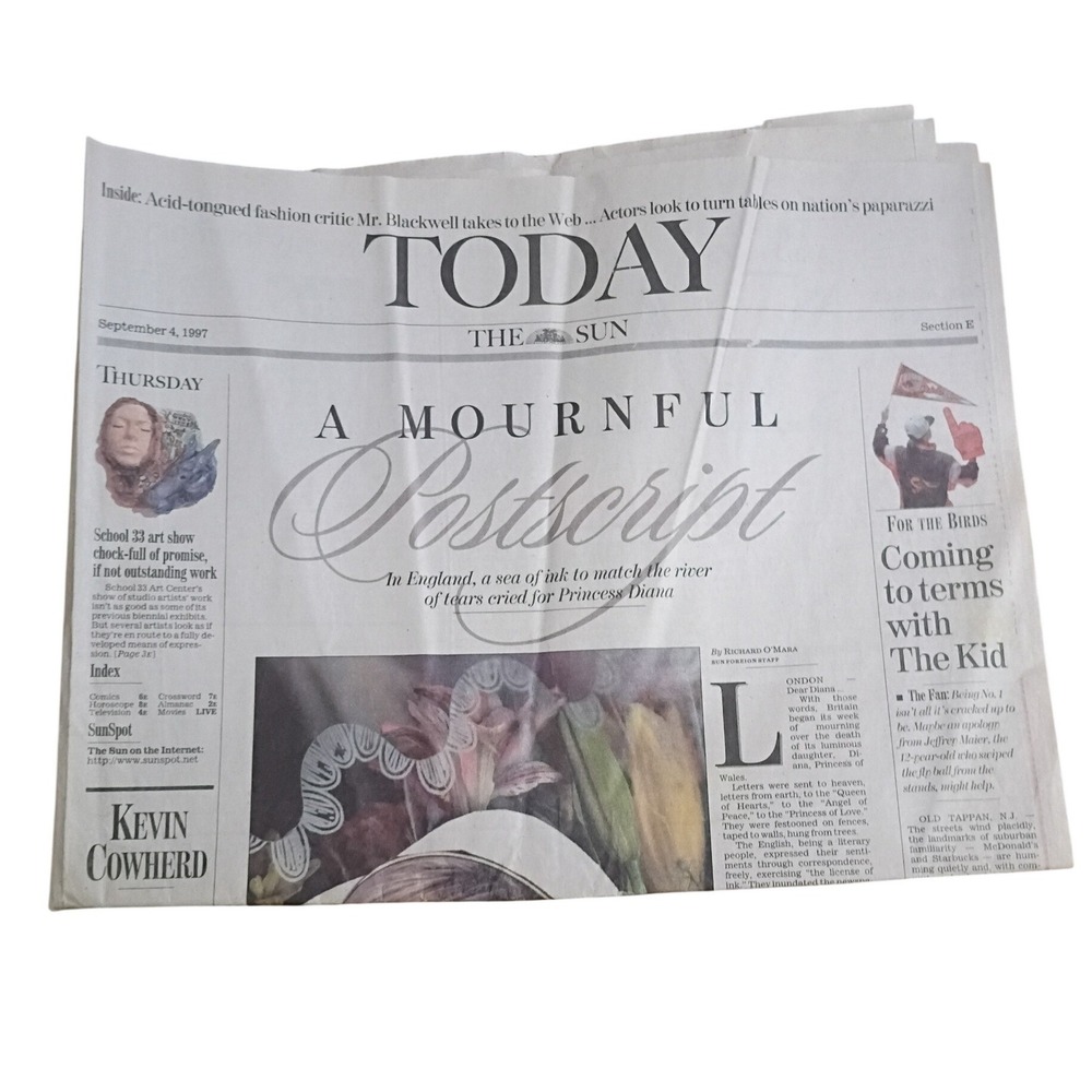 Princess Diana The Baltimore Sun Newspaper Sept 4 1997 Mournful Postscript